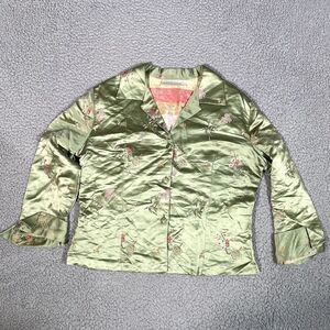 Vintage y2k 90s Kimono Silke Jacket Women's Japanese Asian Silk Floral Green 3